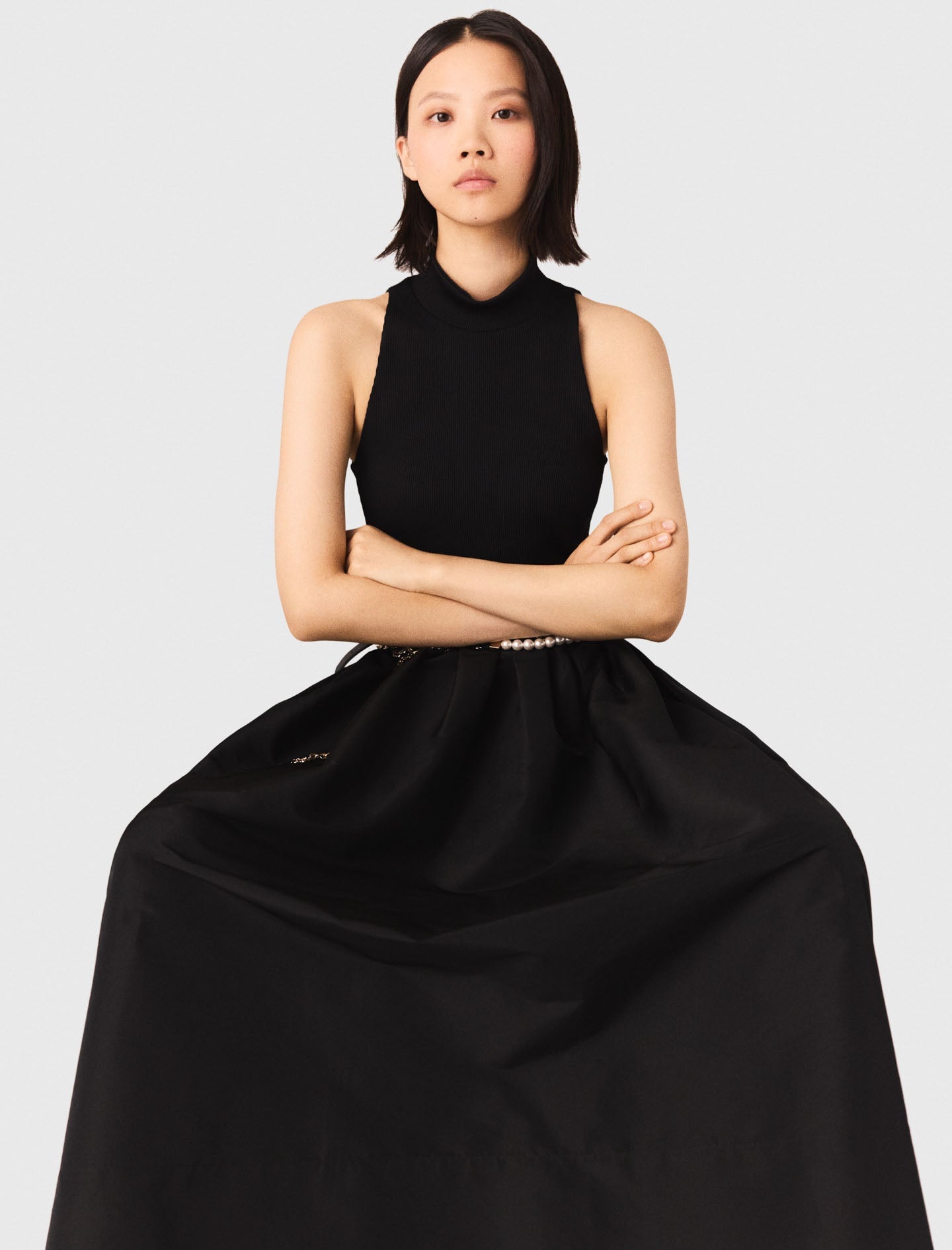 Mixed-Material Taffeta Dress Black Mixed-Material Taffeta Dress Black