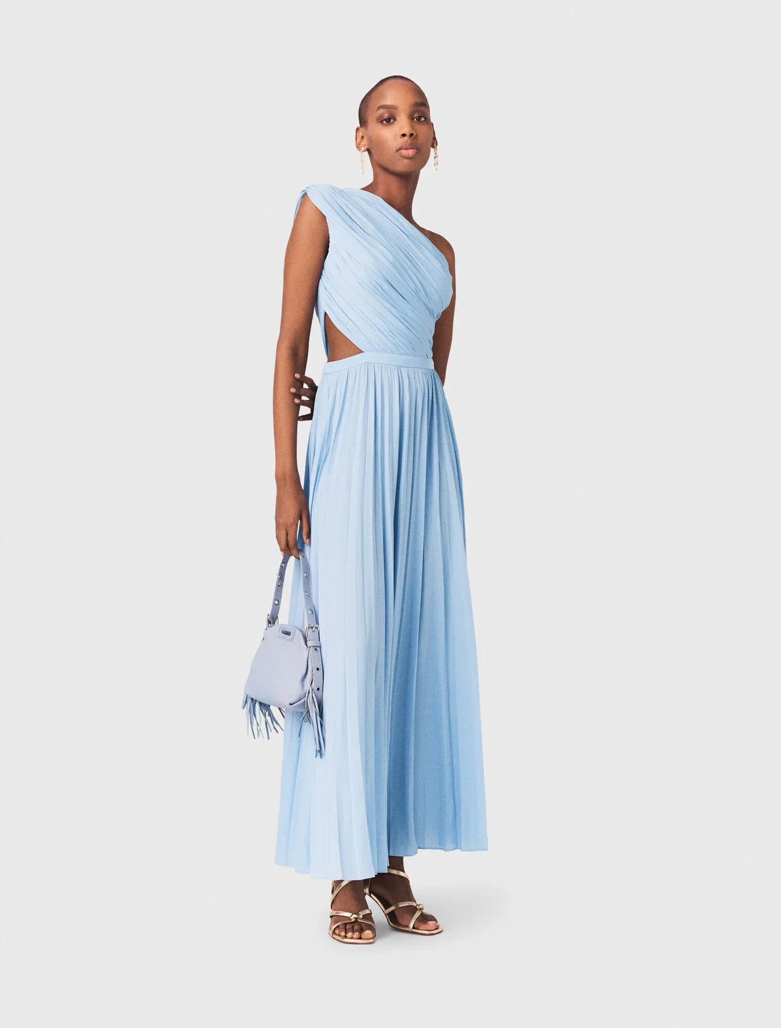 Asymmetrical Pleated Maxi Dress Blue Sky
