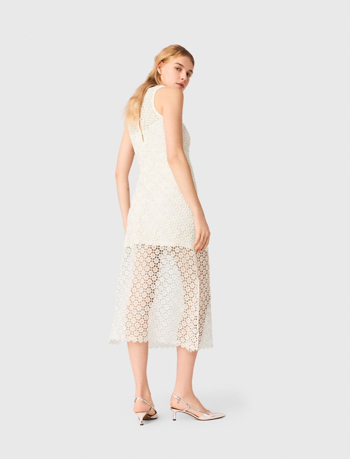 Rhinestone Crochet Maxi Dress WHITE