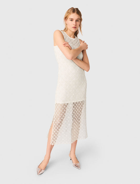 Rhinestone Crochet Maxi Dress WHITE