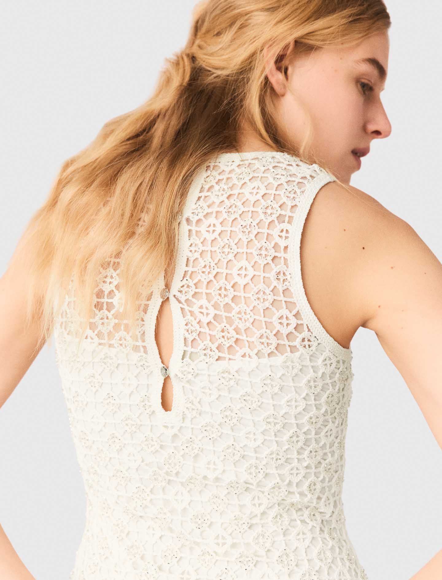 Rhinestone Crochet Maxi Dress WHITE