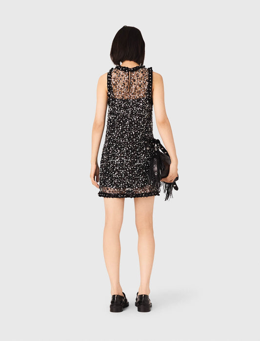 Rhinestone Floral Dress Black