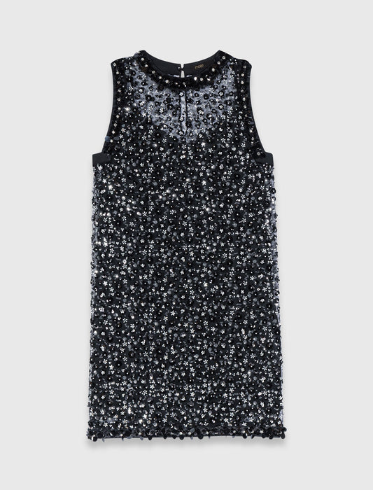 Rhinestone Floral Dress Black