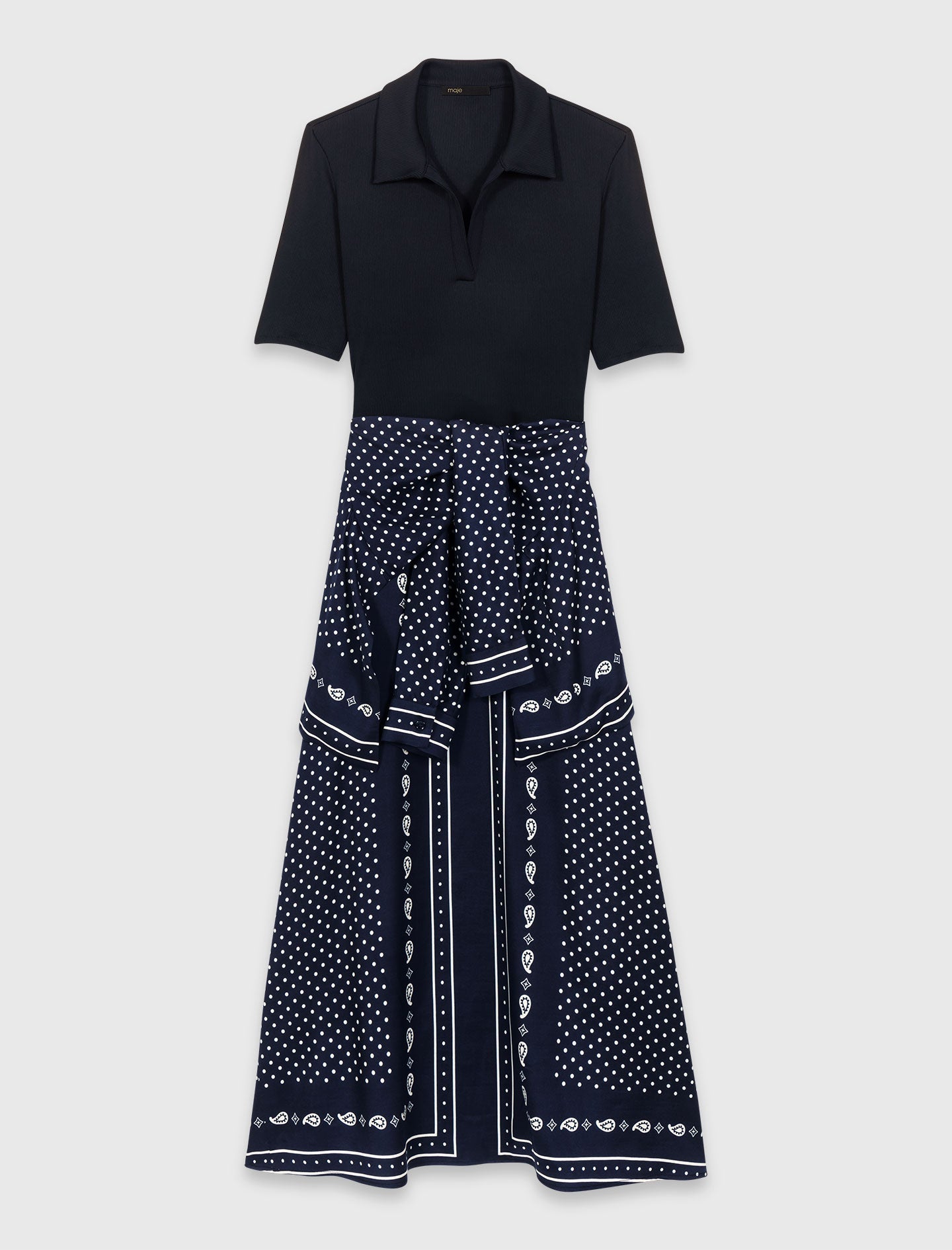 Patterned Mixed-Material Dress NAVY