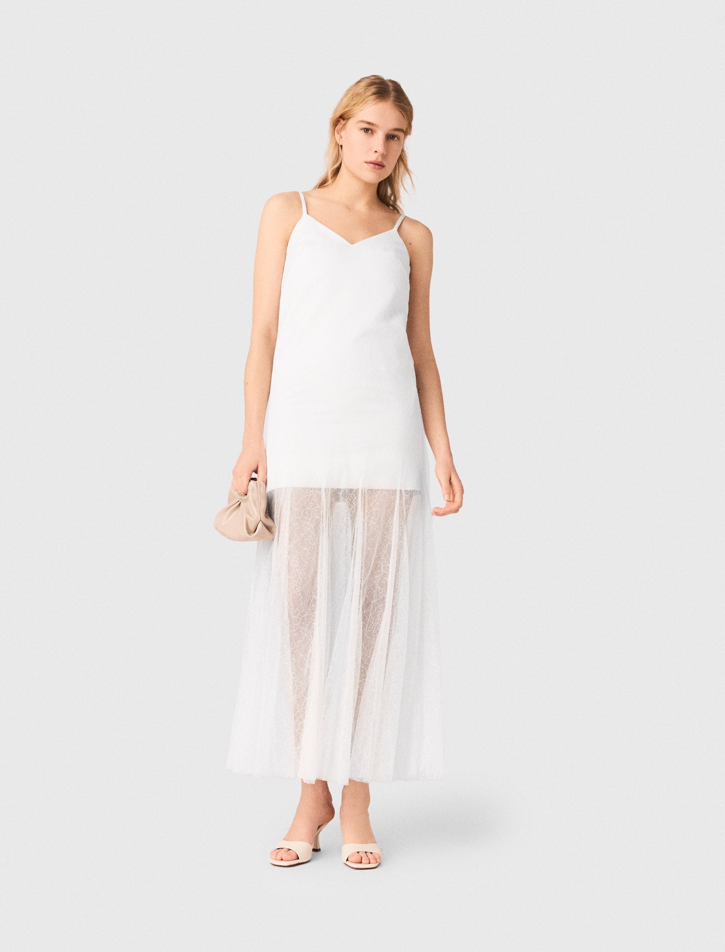 Taffeta And Lace Dress White