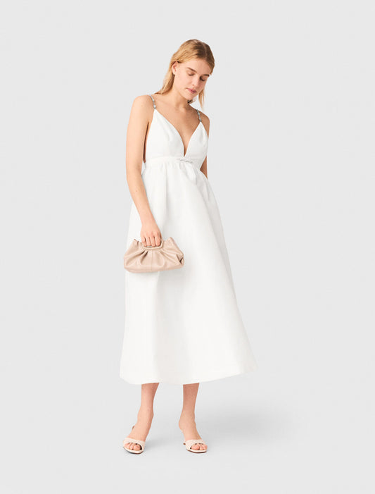 Jewelled Taffeta Maxi Dress White