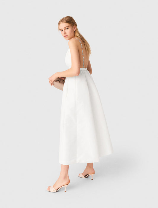 Jewelled Taffeta Maxi Dress White