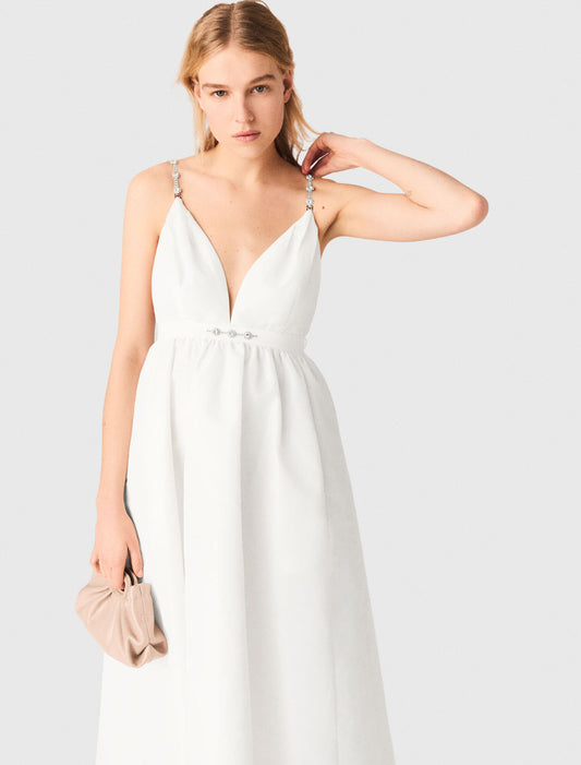Jewelled Taffeta Maxi Dress White