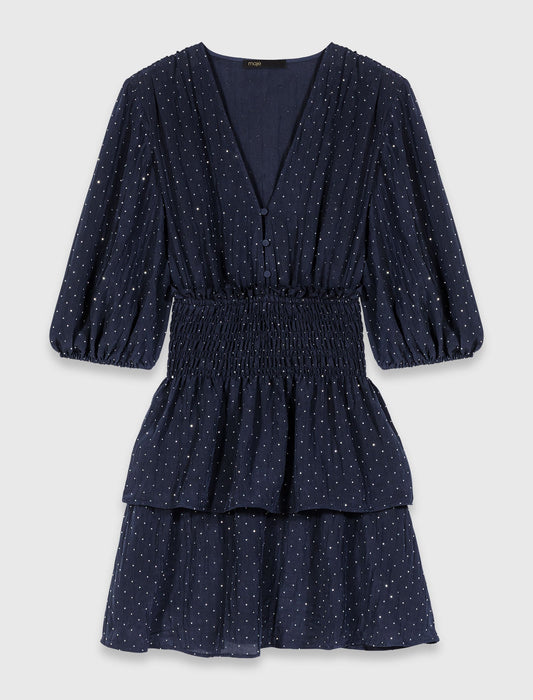 فستان قصير مزين بأحجار الراين