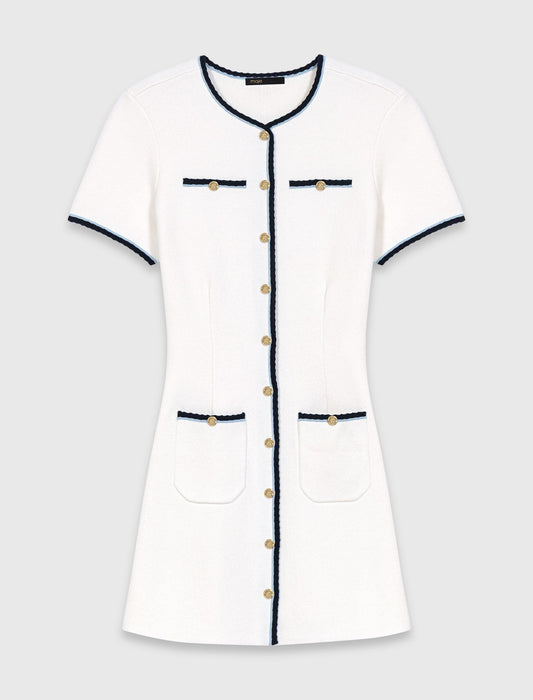 Short Dress With Contrasting Trim ECRU