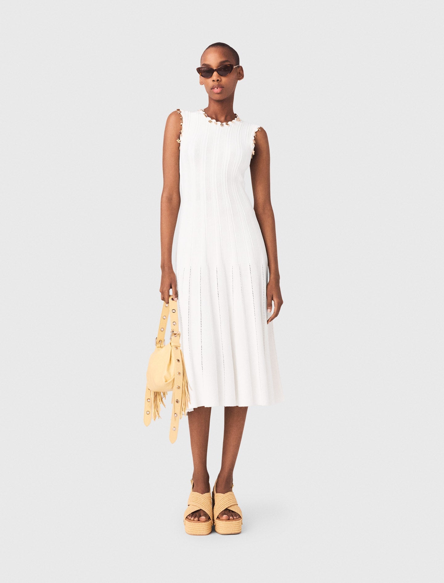 Knit Dress With Gold Jewellery White