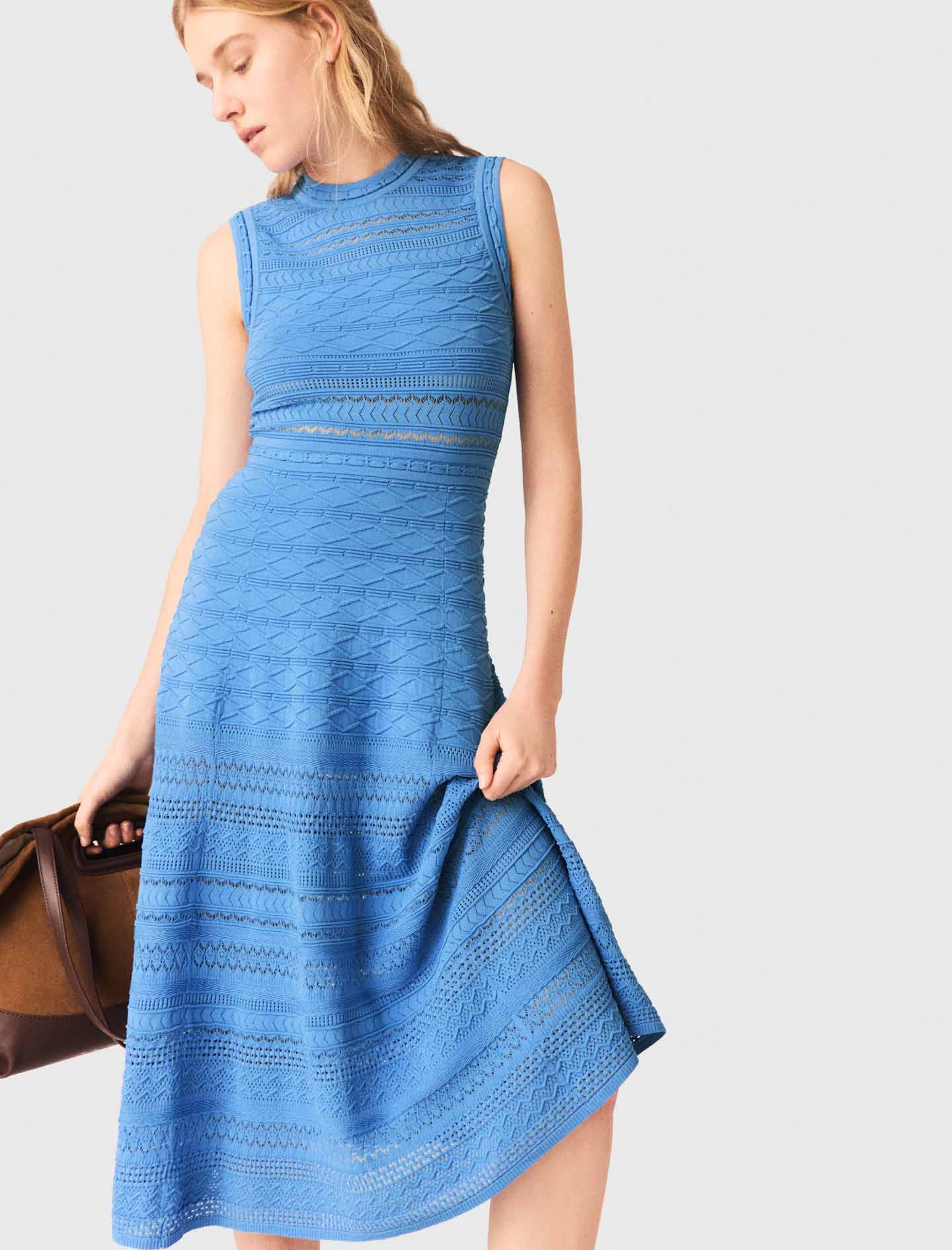 Pointelle Knit Maxi Dress BLUE