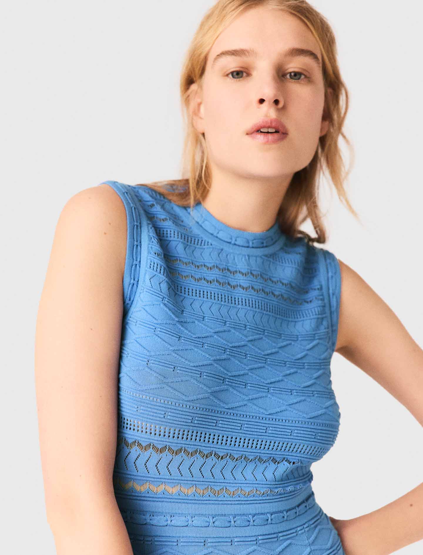 Pointelle Knit Maxi Dress BLUE