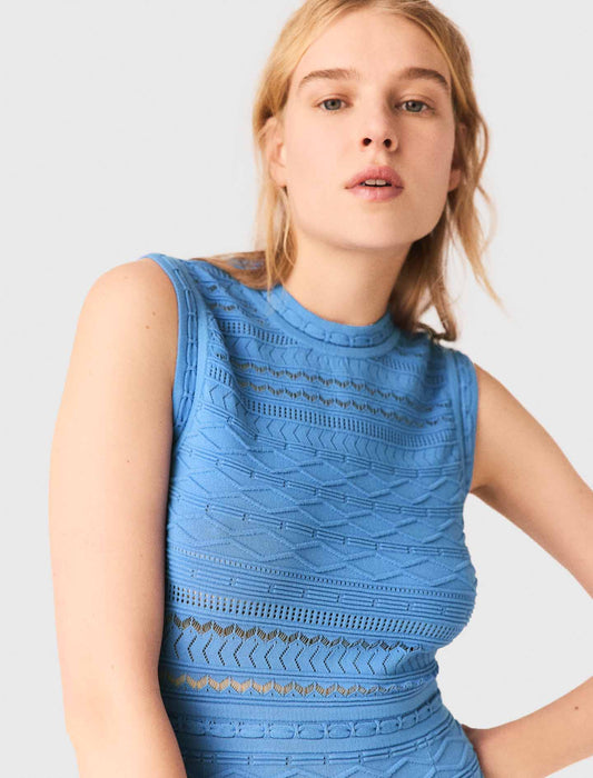 Pointelle Knit Maxi Dress Blue