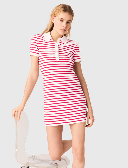Striped Polo Dress Red