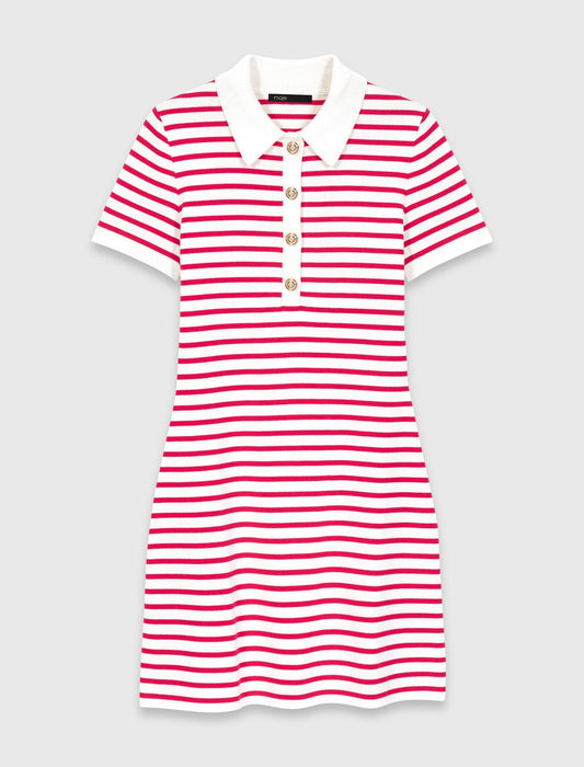 Striped Polo Dress Red