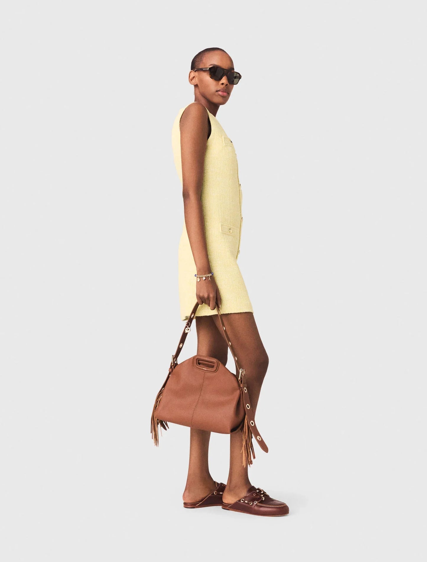 Short Tweed Dress Pale Yellow