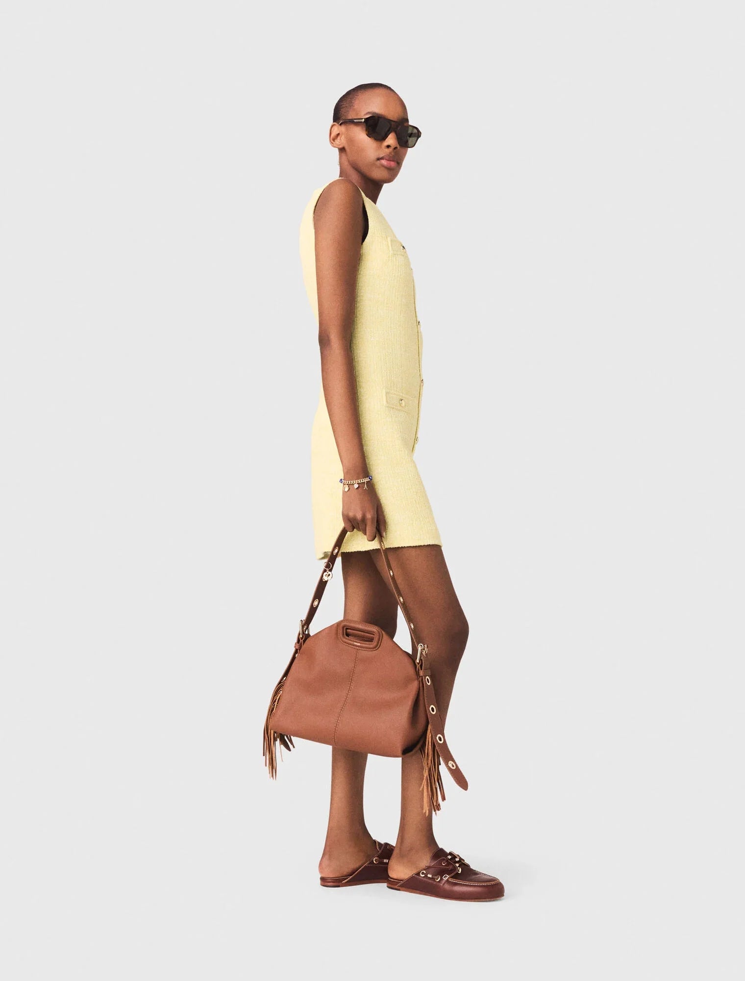 Short Tweed Dress Pale Yellow