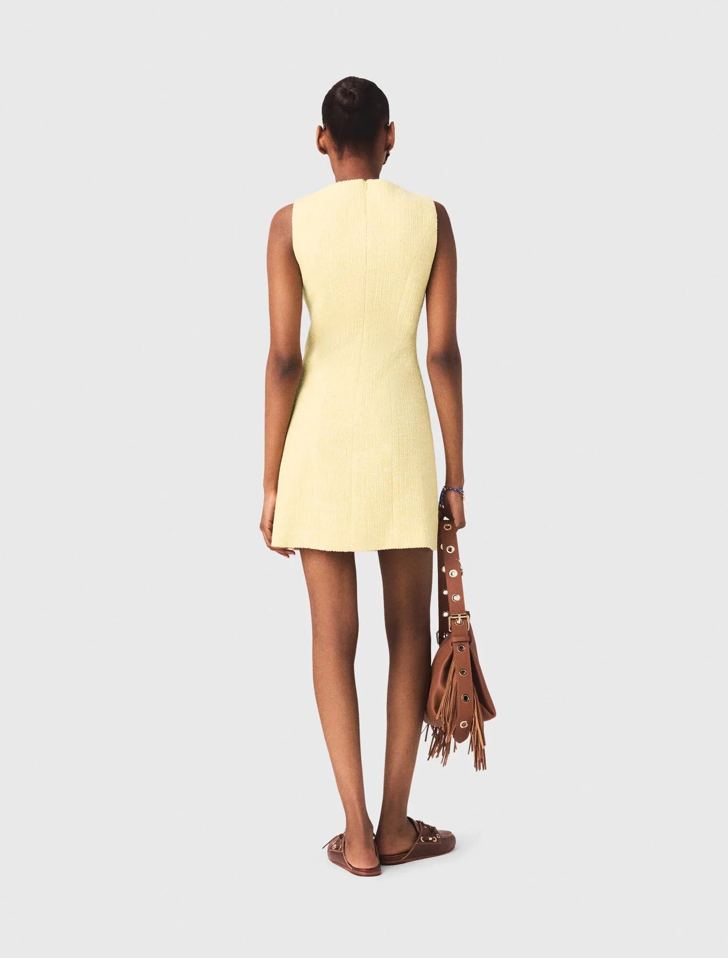 Short Tweed Dress Pale Yellow