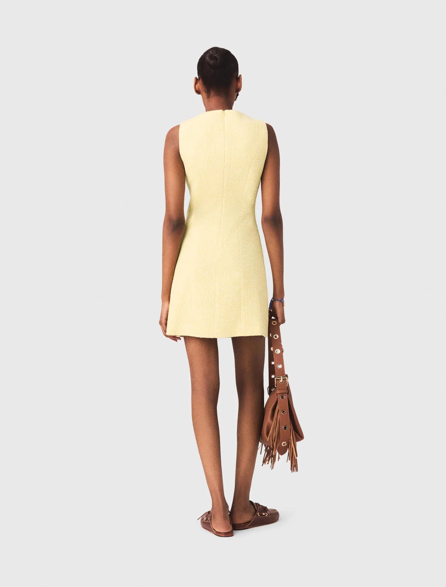 Short Tweed Dress Pale Yellow