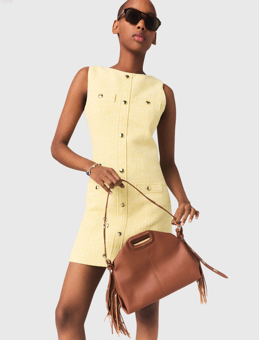 Short Tweed Dress Pale Yellow