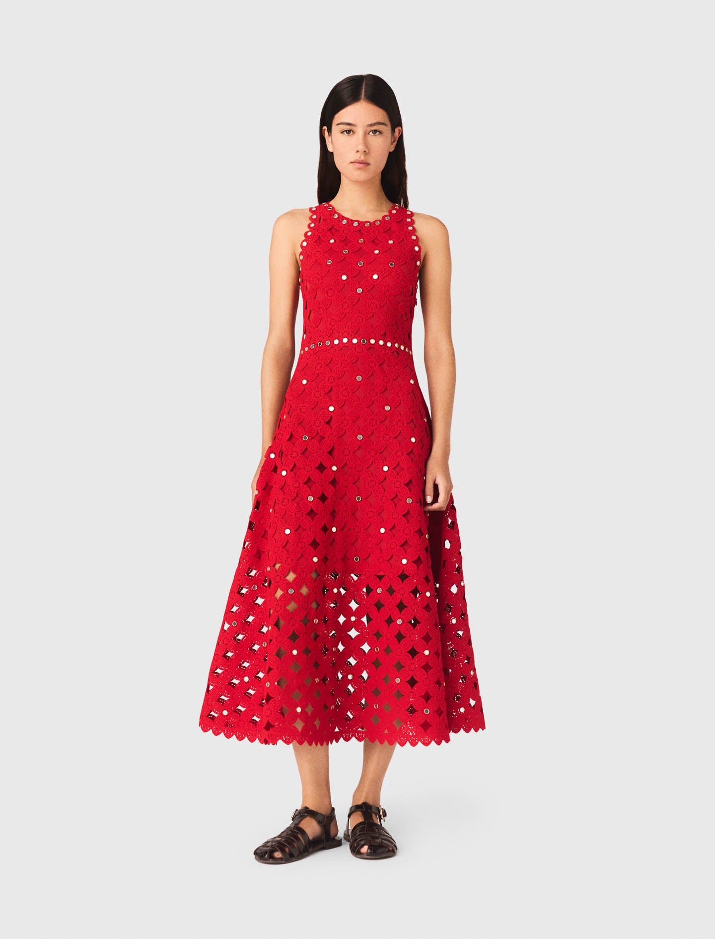 Mirrored Crochet Dress Red