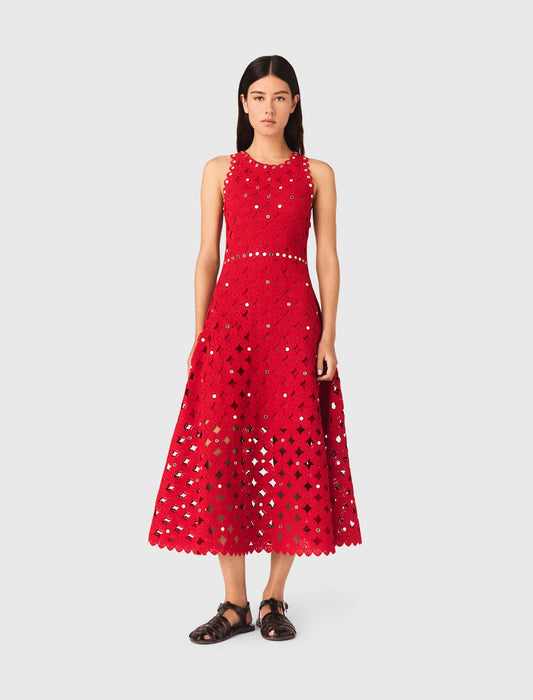 Mirrored Crochet Dress Red