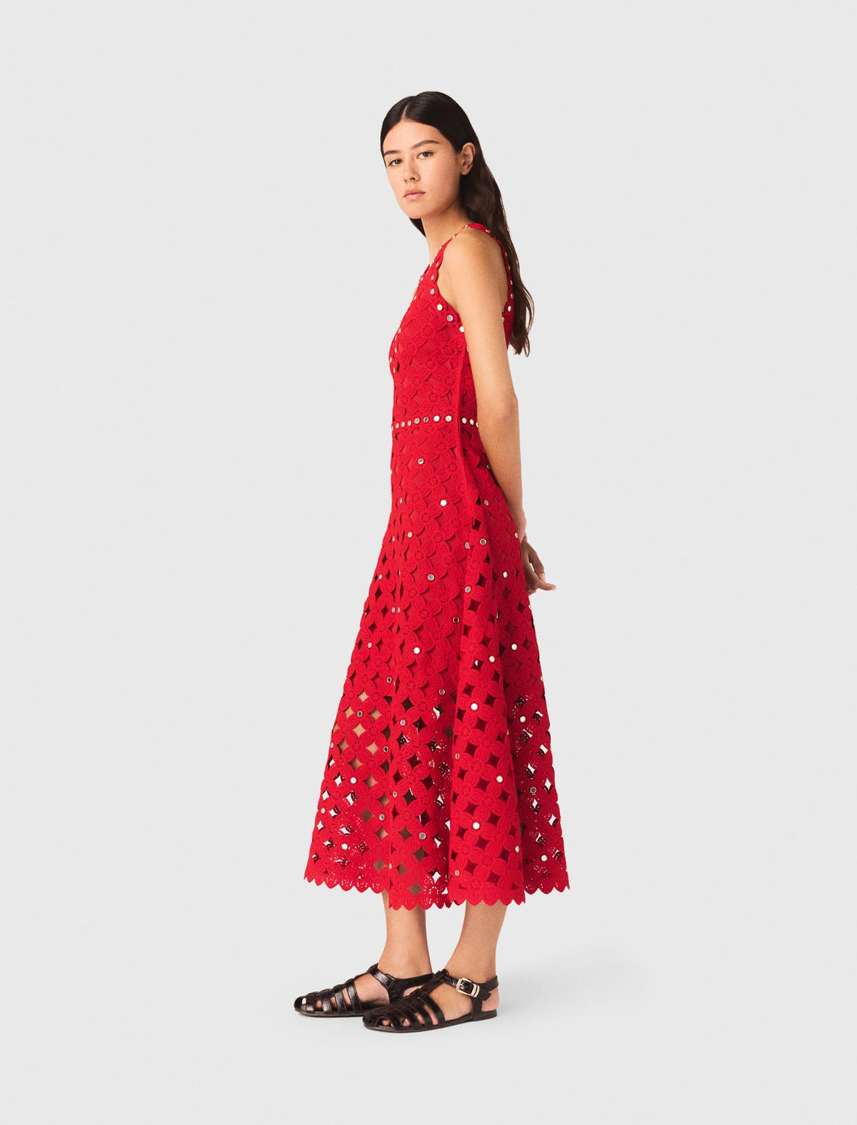 Mirrored Crochet Dress Red