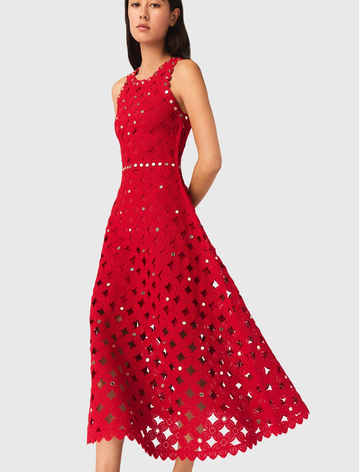 Mirrored Crochet Dress Red