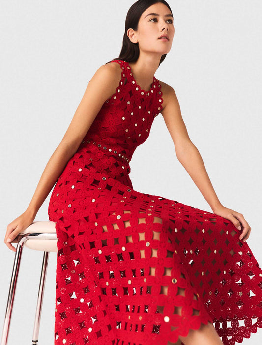 Mirrored Crochet Dress Red