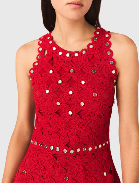 Mirrored Crochet Dress Red