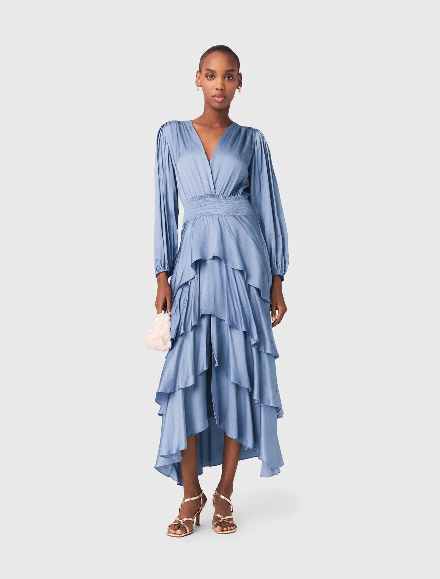 Ruffled Maxi Dress Blue / Grey