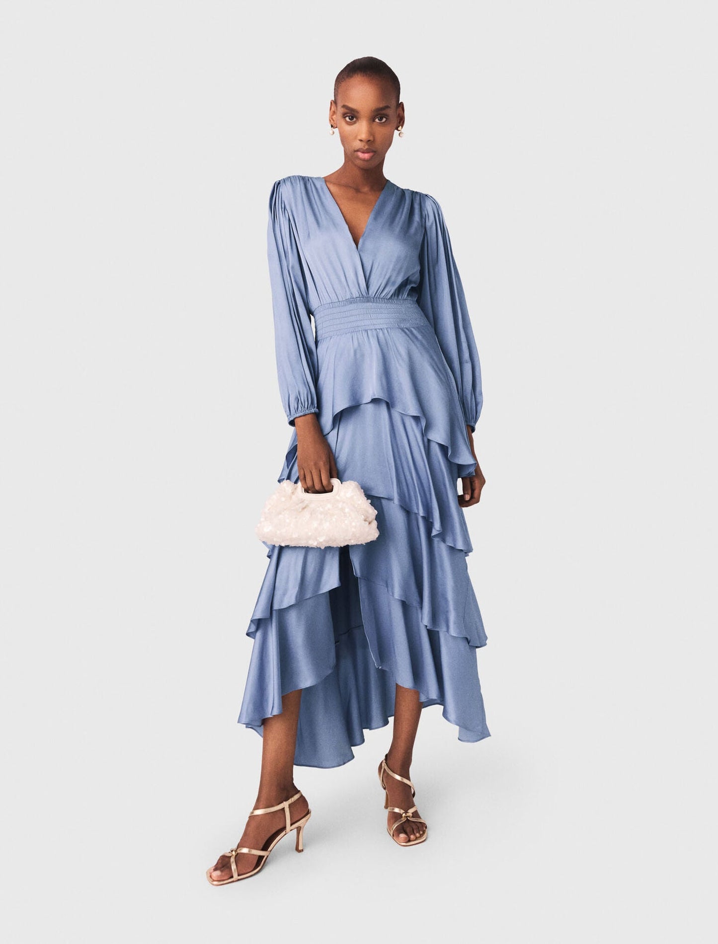 Ruffled Maxi Dress Blue / Grey