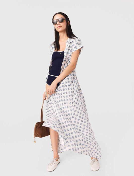 Jacquard Print Maxi Dress Blue Small Flowers Print