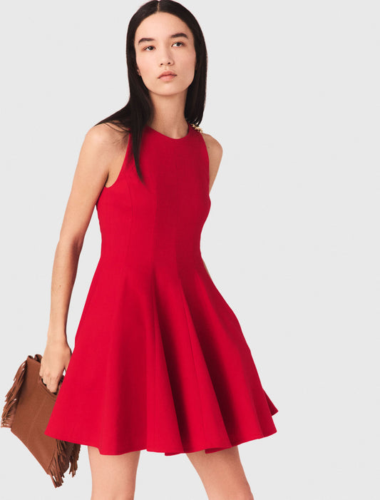 Short Flared Linen-Blend Dress Red