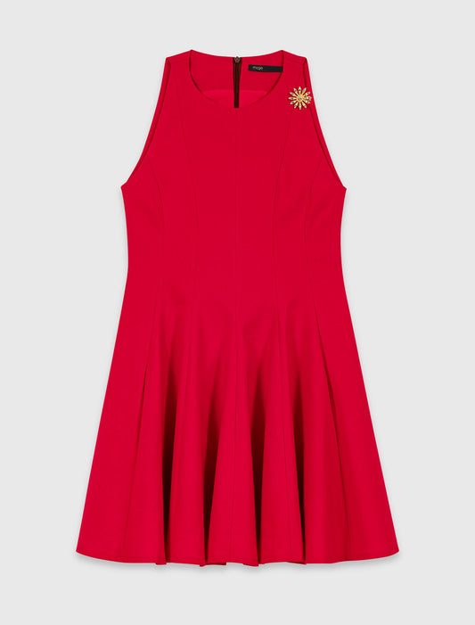 Short Flared Linen-Blend Dress Red