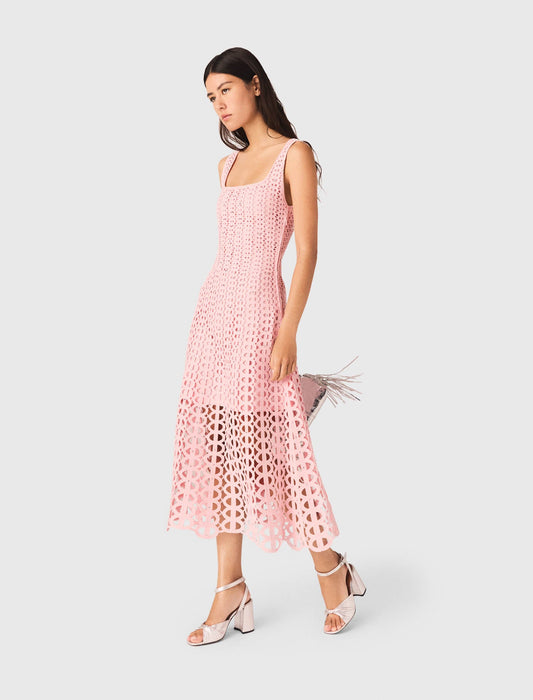 Rhinestone Crochet Midi Dress Pink