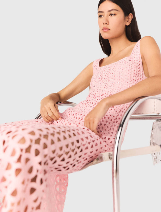 Rhinestone Crochet Midi Dress Pink