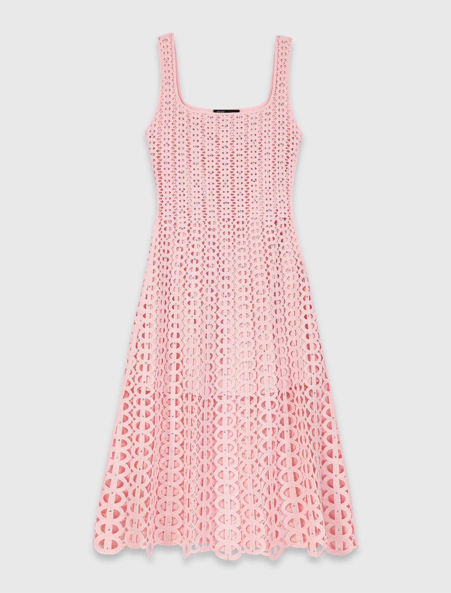 Rhinestone Crochet Midi Dress Pink