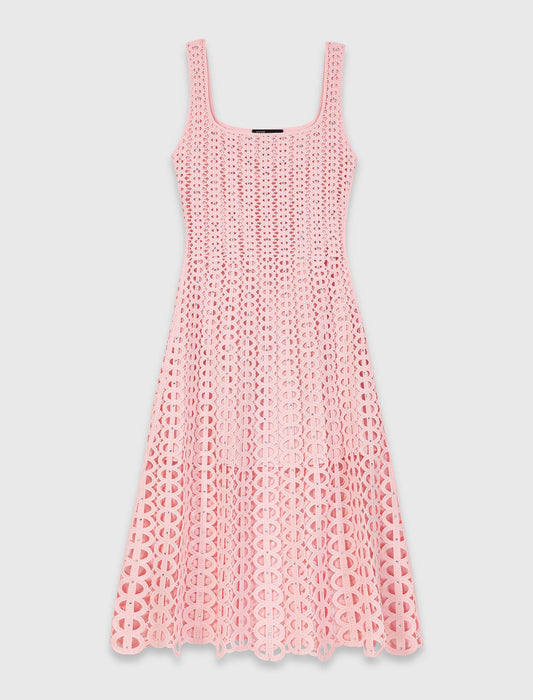 Rhinestone Crochet Midi Dress Pink