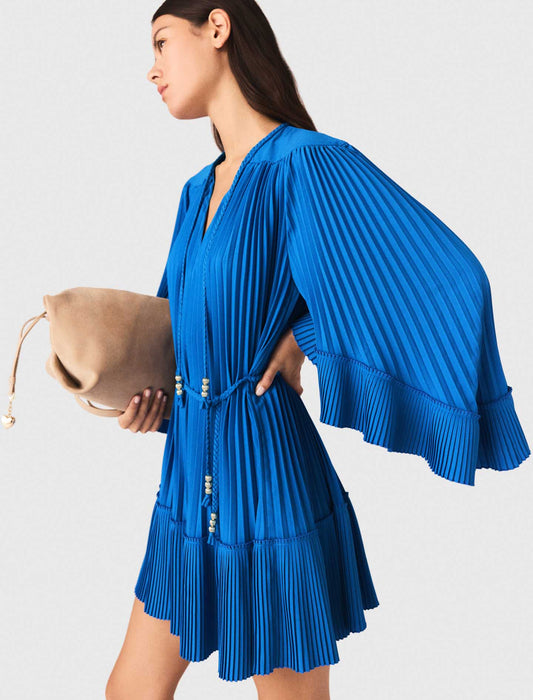 Short Pleated Dress Blue
