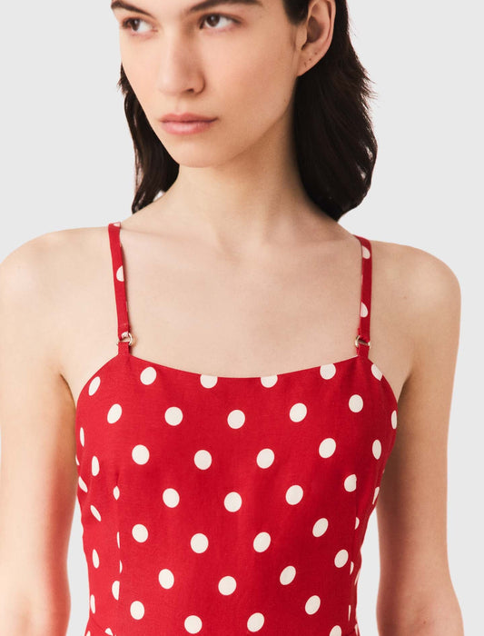 Backless linen-blend maxi dress Red Dots Print