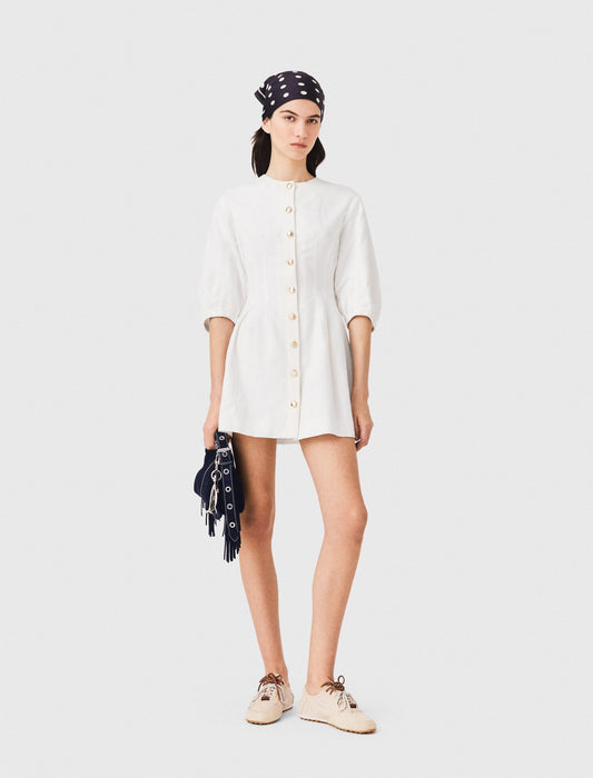 Short linen blend dress White