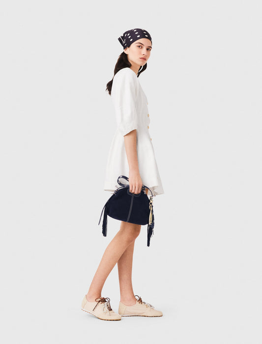 Short linen blend dress White