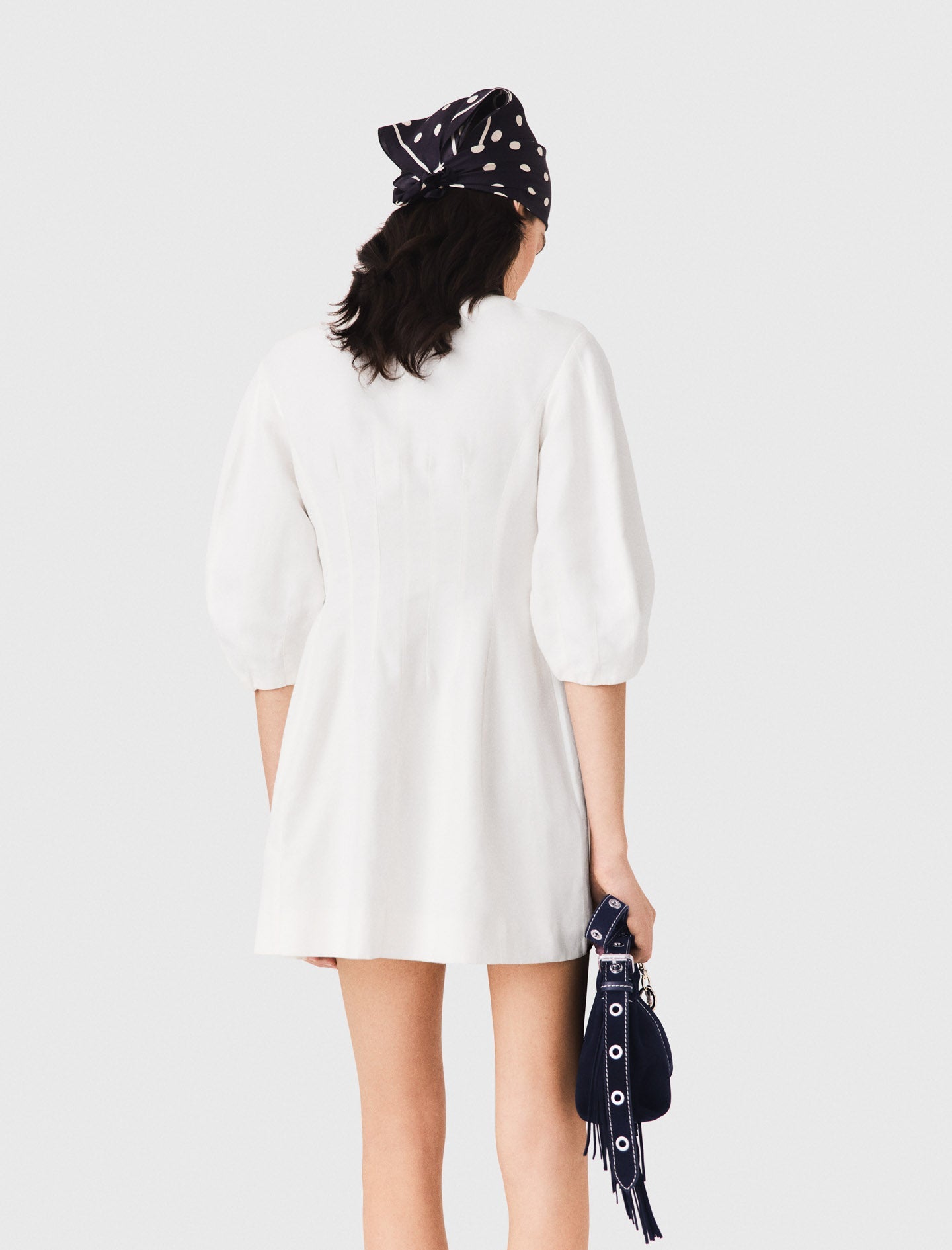 Short linen blend dress White