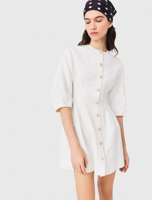 Short linen blend dress White