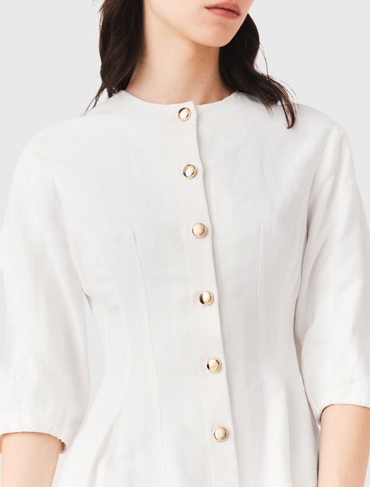Short linen blend dress White