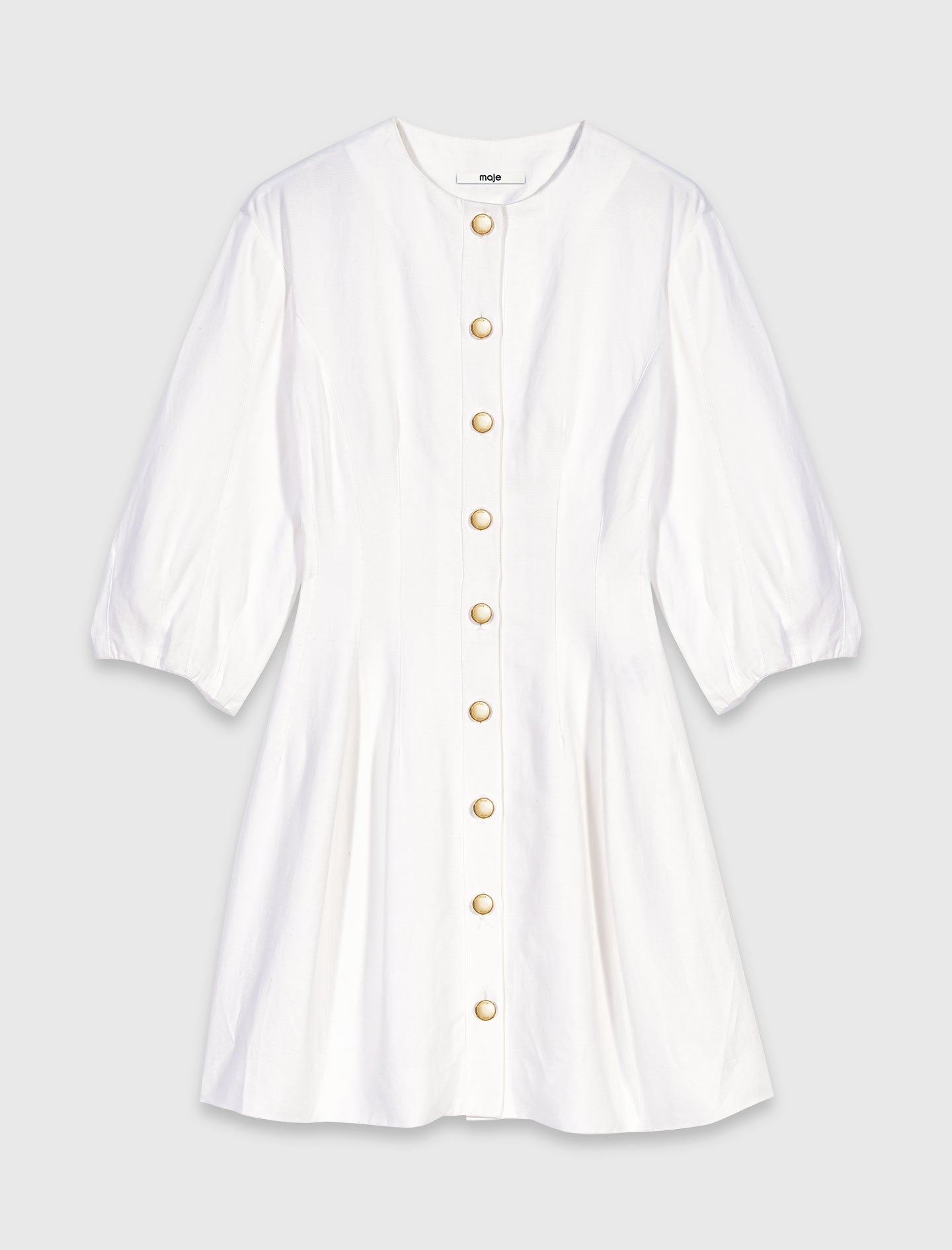 Short linen blend dress White