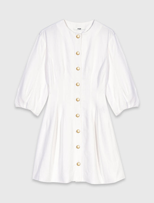 Short linen blend dress White