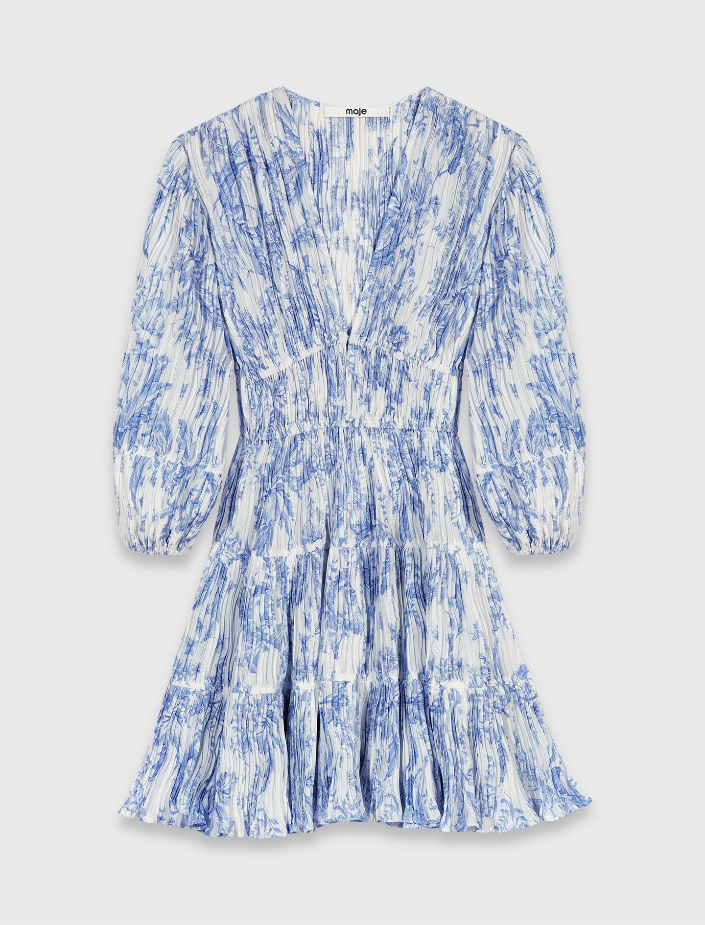 Patterned pleated dress Sky Blue Large Flowers Print